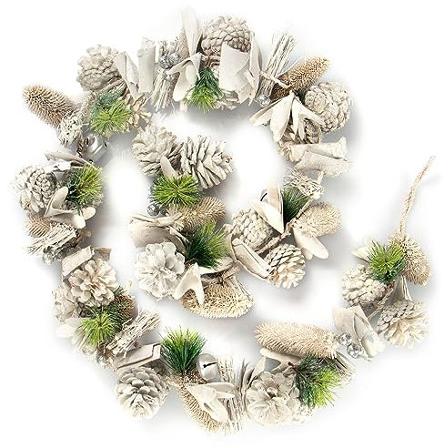 com-four® Weihnachtsgirlande, 160 cm Lange weiße Adventsgirlande mit Glitzer, Wiederverwendbare Girlande zur weihnachtlichen Dekoration