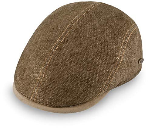 fiebig Brighton Flatcap aus Leinen | Schirmmütze mit Baumwollfutter | Schiebermütze mit Kontrastnähten (61-XL, Taupe)