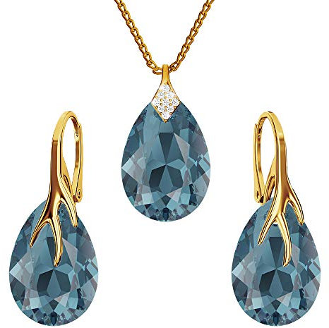 Ohrringe Silber 925 Hängend - Kette Damen mit Anhänger - Vergoldet Schmuck Set für Sie - mit Kristallen - Ohrringe Hängend und Halskette Damen Silber 925 - Tropfen mit Krallen (Montana)