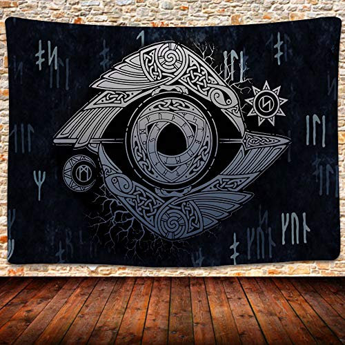 UHOMETAP Viking Art Tapisserie Odins Ravens Wikinger Krähe Tapisserie nordische Mythologie Kunst Wandbehang Dekor für Schlafsaal Wohnzimmer Zuhause 80 x 60 Zoll GTLSUH534