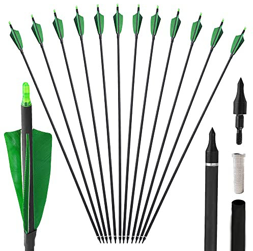 SHARROW 32 Zoll Carbonpfeile für Bogenschießen Spine 500 Kohlenstoffpfeil Jagdpfeile Carbon Pfeile mit 4 Zoll Natürliche Federn für Pfeil Und Bogen Recurvebogen Compoundbogen Langbogen