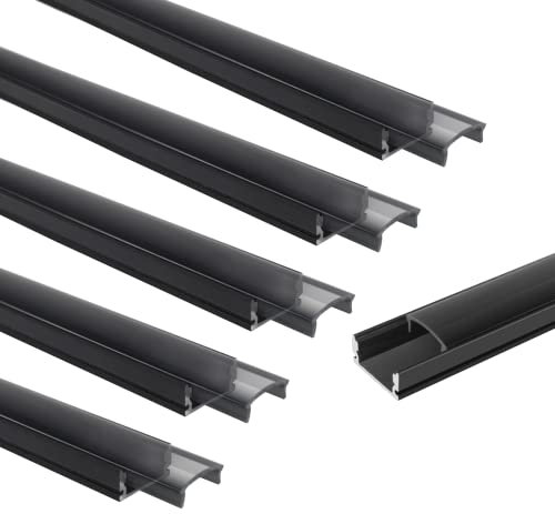 6-Pack LED Aluminum Profile, LED Aluminum Channel 3.3ft/1M Black U-Shape LED Diffuser with Crystal Smoke Black Cover, End Caps and Mounting Clips Aluminum Extrusion for LED Strip Lights U02