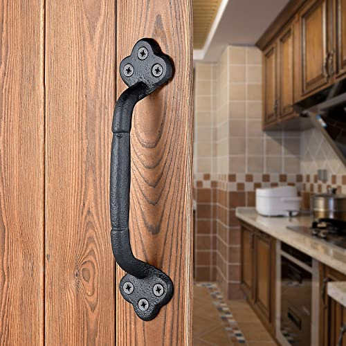 INIRET 2 Packs Rustic Gate Handle,8.86 Inch Cast Iron Sliding Barn Door Handle,Black Vintage Metal Gate Pull Handle Fence Handle Antique Long Cabinet Handles for Interior,Drawer,Outdoor,Garage,Closet