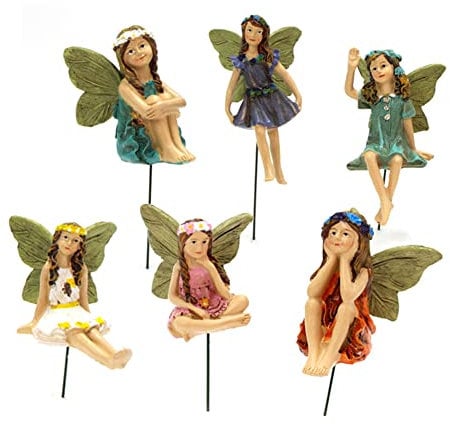 Harz Fee Statue, 6 Stück Fairy Garden Miniatur Feen Figuren Elfen, Fee Garten Feen Figur Miniatur, Feen Figuren Zubehör, Garten Outdoor Ornamente Dekor Statue Zubehör, für Blumentopf Dekoration