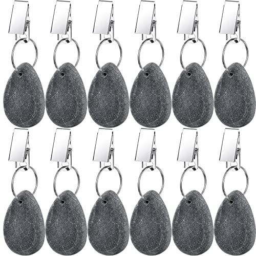 Geiserailie 12 Pcs Tablecloth Weights Tablecloth Pendant Teardrop Shape Table Cover Weights with Metal Clips for Outdoor Picnic Garden Dinner Table Cover Decoration (Dark Gray,Teardrop Style)
