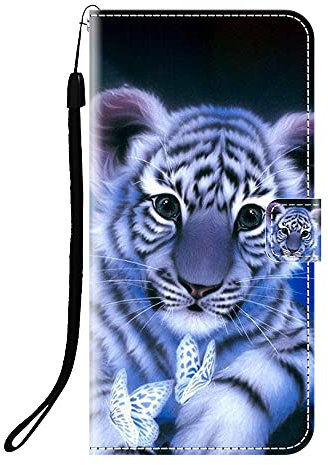 Sunrive Kompatibel mit Samsung Galaxy A13 4G Hülle,Magnetisch Schaltfläche Ledertasche Schutzhülle Etui Leder Case Handyhülle Tasche Schalen Lederhülle MEHRWEG(Q Tiger)