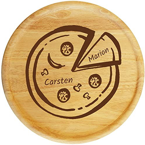 Sterngraf Pizzateller mit Gravur (Namen) personalisiertes Holz Pizzabrett 32cm - Geschenkidee zum Geburtstag, Geschenke zum Jahrestag Jubiläum, Holz-Teller MotivP5 Pärchenpizza