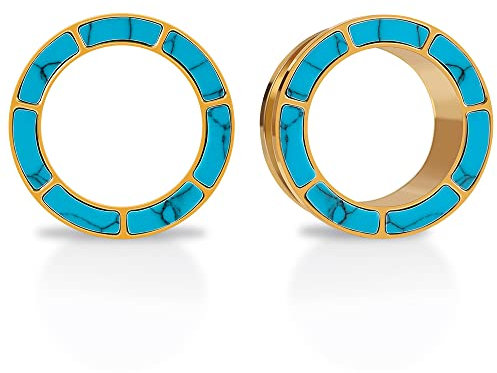 KOOBODY 1 Paar Edelstahl Opal blau umrandet Ohr Flesh Tunnel Schraube zurück fit blau türkis Shell Ohr Gauges Stretcher Expander Piercing Schmuck 2g-2