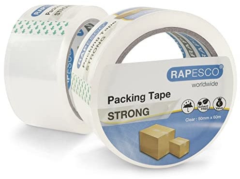 Rapesco 1697 Starkes Klebeband 50 mm x 60 m, Transparent, 2 Stück