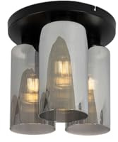 Qazqa Art Deco Deckenleuchte, Deckenlampe - Laura - Schwarz mit Rauchglas, Rund, 28cm, Ideal als Flur, Schlafzimmerlampe und Wohnzimmerlampe