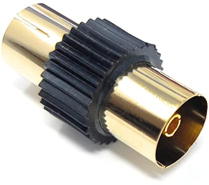 DRUT 1pcs. TV Aerial RF Lead Coupler Female to Female Socket Coaxial Connector, Coaxial Cable Adapter, Gender Changer (Black Gold)