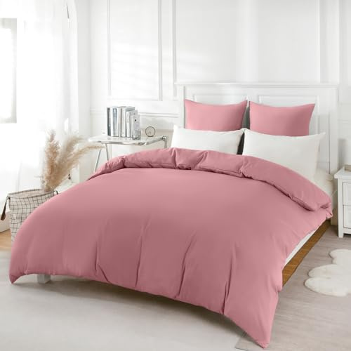 REDKEY Bedding Housse de Couette 200x220 cm avec 2 Taies d'oreiller 80x80 cm - Rose Lotus Parure de Lit 2 Personnes avec Fermeture Éclair - Sets de Housse Couette en Microfibre