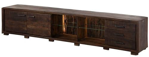MASSIVMOEBEL24.DE | Bark TV-Board aus Massivholz #216 | aus Akazienholz - Dunkelbraun, lackiert | 235x40x47 cm | 5 Fächer & 3 Schublade | Kommode, Anrichte