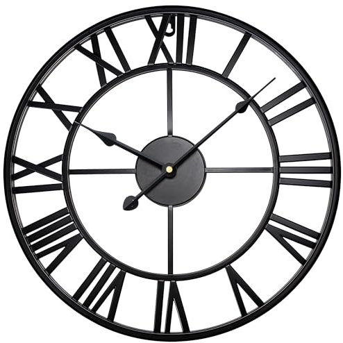 Large Wall Clocks for Living Room ,Metal Wall Clock for Garden, Silent Non-Ticking Roman Numerals Wall Clock for Indoor & Outdoor, Vintage Look Clock for Bedroom, and Kitchen (Black, 80 CM (35))