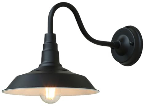 Moddeny Applique Murale extérieure étanche IP54 Vintage 9,8 Pouces en Fer col de Cygne extérieur Applique Murale Noir Ferme Support Mural Grange lumière rétro Appliques pour Porche, Garage