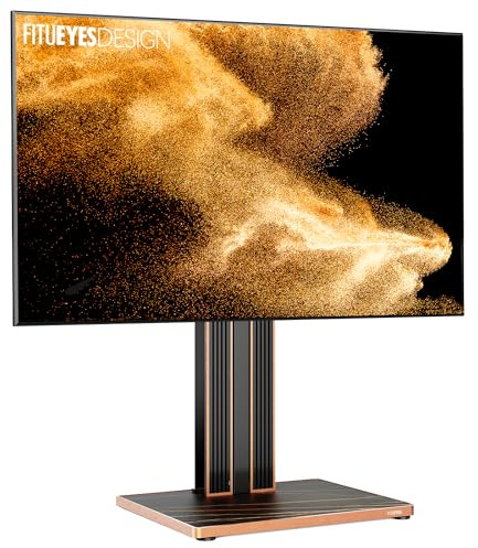 FITUEYES TV Ständer aus Buchenholz für 43-78 Zoll, bis 45 kg, Cantor Serie | TV Standfuss, Luxuriös & Modern, Höhenverstellbar, mit Kabelmanagement, für Büro Schlafzimmer Wohnzimmer, Schwarz