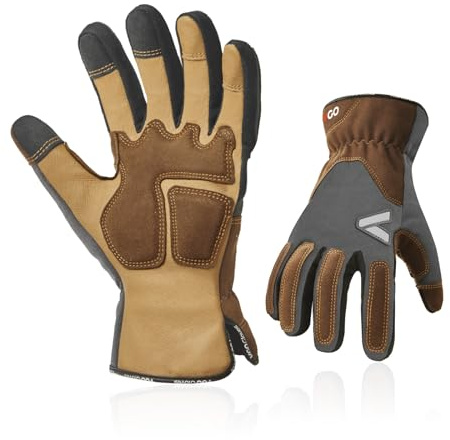 Vgo... Work Gloves Touchscreen Men in Pig Leather Antiabrasive Antivibration, Working Gloves Men for Wooden Warehouse Assembly Delivery Multifunction (Grey-PA7775, XL,Pack of 1)