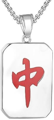 Collier Mahjong pour hommes, Collier d'étiquette de Mahjong Hip Hop, Collier pendentif personnage chinois avec chaîne de 23,6, Pendentif Mahjong Punk Rock en acier inoxydable