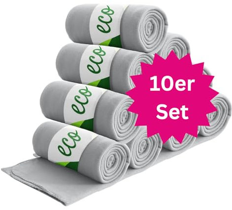 wometo 10er Vorteilspack Eco Fleecedecke aus 100% recyceltem Material + OekoTex geprüft 130x160 ca. 400 g - hellgrau mit Anti-Pilling und Kettelrand hellgrau