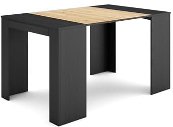 Skraut Home | Mesa Consola Extensible | Mesa Comedor Plegable | 140 | para 6 comensales | Comedor y Cocina | Estilo Moderno | Negro y Roble