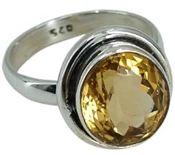 Navya Craft Citrin-Silberring, Größe 20,0 | 925 Sterling Silber Handgefertigter Statement-Versprechensring für Frauen | Natürlicher Edelstein Boho Schmuck | November-Geburtsstein | Geschenk für Sie