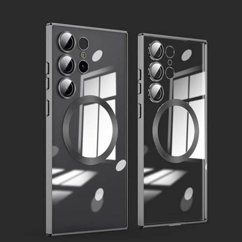 ESONG Cover Magnetica per Samsung Galaxy S24 ultra,Protettiva Case compatibile con MagSafe[Copertura della fotocamera] Antiurto Ultra-Sottile Trasparente Silicone Protezione Custodia-Nero