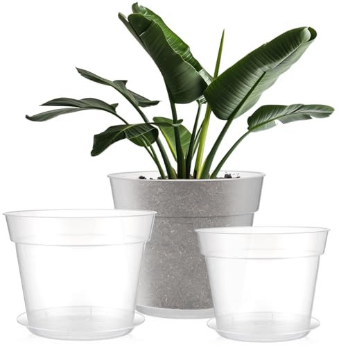 Baderke 3 Pack Clear Orchid Pot Clear Plastic Nursery Pot Extra Large Plant Pots (9.25 Inches,9.65 Inches,11.65 Inches)