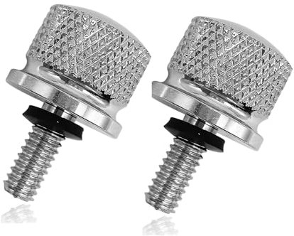 FLYINGWING Lot de 2 vis de siège en acier inoxydable chromé 1/4 20 - Compatible avec Harley Davidson Sportster Touring Softail Dyna CVO 1996-2023 - Argent