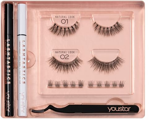 youstar LASHTASTICS 3D Wimpern Set/Eyelash Set Natural Look | Wiederverwendbare Faux Mink Lashes, Inklusive 2in1 Wimpernkleber & Eyeliner, Künstliche Wimpern Set
