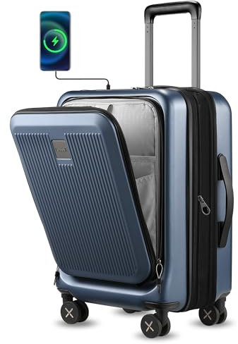 Luggex Expandable Carry On Suitcase with Laptop Compartment, 4 Spinner Wheels & TSA Lock, PC Hard Shell Cabin Suitcase Hand Luggage for Men Women (Ocean Blue, 55cm)