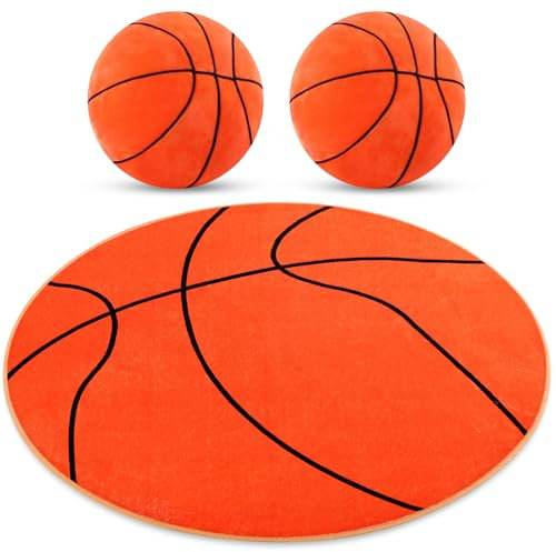 Nuanchu Basketball-Teppich für Zimmer, Basketball, Plüschkissen, Spielzeug, Basketball, Sportkissen, flauschiges Basketball-Design, runde Matte, Teppich, Teppich, Basketball, Raumdekoration für