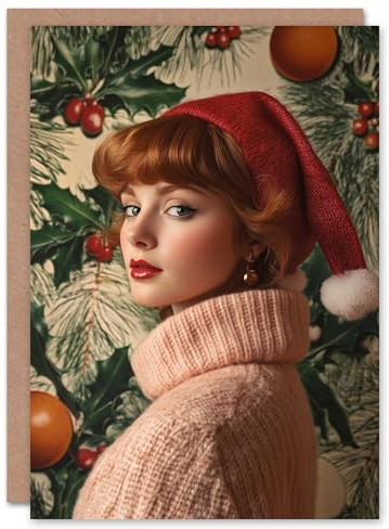 Artery8 Santa Hat Redhead Holly Bauble Portrait Blank For Him Or Her Art Xmas Festive Christmas Card