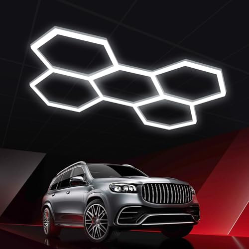 hexágonos lampara led,luz nido de abeja led para techo,Luces de garaje hexagonales,De 1 a 8 orificios son opcionales, adecuados para garajes, iluminación de lavado de autos y centros comerciales