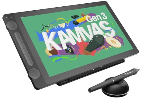 HUION Kamvas 16 Gen 3 2,5K QHD Grafiktablett mit Display, 15,8 Zoll Zeichentablett mit Entspiegeltem Geätztem Glas, 99% sRGB, PenTech 4.0, 16384 Stiftdruck, Zwei Wählscheiben für Mac, PC, Android
