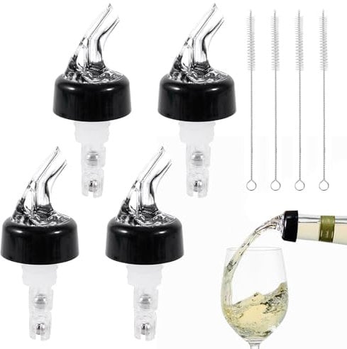 BORISCA 4 Stück Flaschenausgießer, 2 Stück Ausgießer Spirituosen 2cl + 2 Stück Schnapsspender 4cl mit 4 Pinseln Dosierer für Flaschen Bar Portionierer Dosierhilfe Spirituosen für Weincocktails und öle