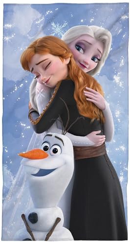 Frozen die Eiskönigin Kinder Badetuch Anna, ELSA und Olaf – 60 x 120 cm 100% Baumwolle in Velours-Qualität – Schneemann, Sven, Disney – Ideal als Strandtuch, Handtuch, Duschtuch oder Badelaken