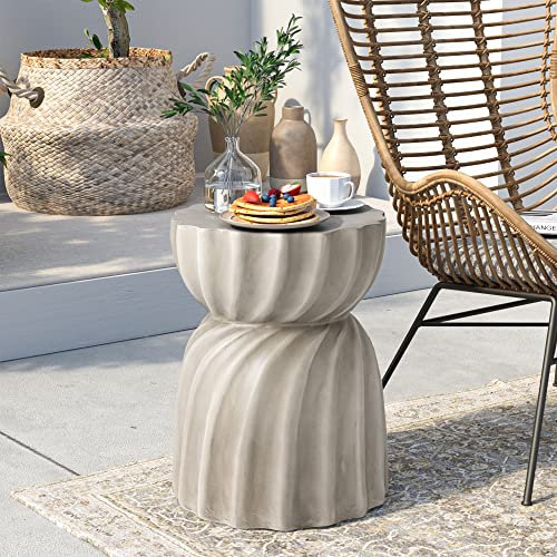 Concrete End Table Set of 2 in Light Gray Ceramic Garden Stool - Outdoor Patio Accent for Stylish Outdoor Spaces