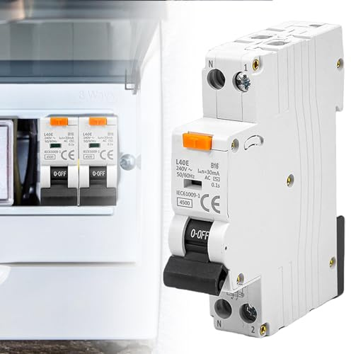 FI-Schutzschalter B16, 30mA FI-Schalter RCD-Geschützter Leistungsschalter 6kA 1P+N Typ A Fehlerstromschutzschalter mit RCBO Nennstrom 16A 230V, DIN-Schienen-Montage - Kurve B