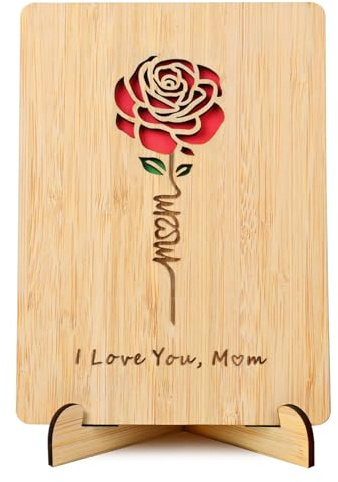 GUIZIYAO Muttertagskarte, Muttertag Karte aus Holz, Geburtstagskarte Mama, Grußkarte aus Holz mit Aufsteller, Muttertags Geschenk, Karte für Muttertag, Geburtstags, Jubiläum, Weihnachten