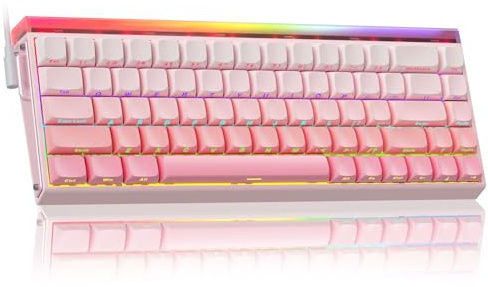 AULA Hero 68 Gaming Tastatur Mechanisch,Hall Effect Magnetic Switch,0.01mm Einstellbare Betätigung Rapid Trigger,8K Polling Rate,Seitlich Graviert,60% RGB Tastatur mit Kabel,QWERTY (Rosa)