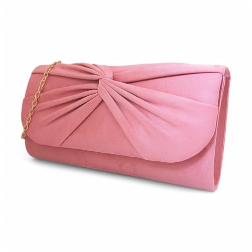 Pochette in pelle scamosciata, stile pieghettato, da sposa, ballo di fine anno, matrimonio,, Rosa cipria, medium