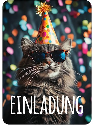 PACKLIST® Einladungskarten Geburtstag – 12x Einladungskarten Katze für Ihre Feier – Lustige Einladungskarten Kindergeburtstag, Motto-Partys und besondere Anlässe Unvergessliche!