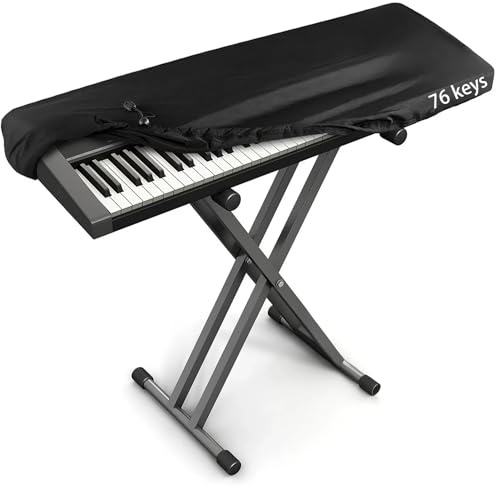 76 Key Keyboard Dust Cover - Stretchable Fabric Protector for Digital Piano & Electronic Keyboards (Black) - Universal Fit with Storage Bag