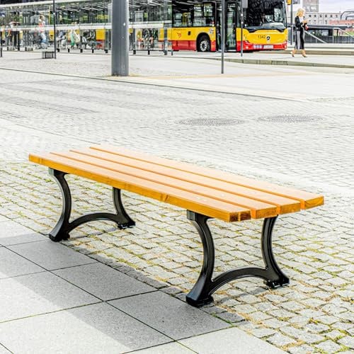 REKORD Gartenbank 170 x 45 x 40,5 cm Robuste Parkbank aus Metall und Holz mit Rückenlehne wetterfeste Outdoor Sitzbank Bank für Garten Terrasse Balkon Vorgarten - LODZKA BO - TEK