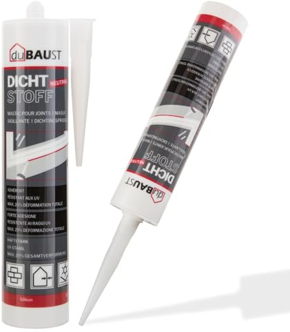 dubaust BAB24 Bausilikon, Elastischer 1K Dichtstoff, für Innen und Außen, UV-stabil, Neutral, sehr starke Haftung, 300ml Kartusche (Weiss RAL9010, 1x)
