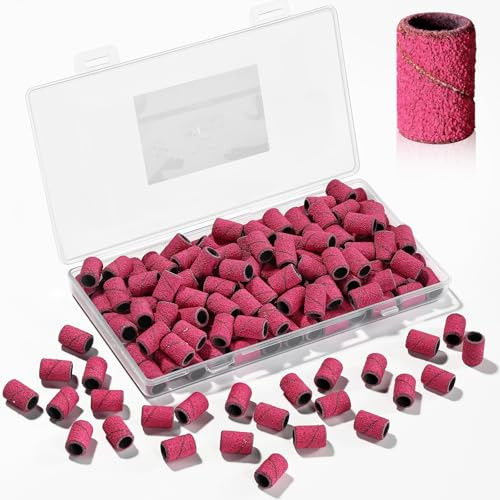 Makartt Sanding Bands for Nail Drill - 100 Pcs Nail File Sanding Bands for Drill Bits #80 Medium Grits for Acrylic Nails Gel Removing and Shaping, Upgrade Thicker Durable Sanding Drill Bit, Pink