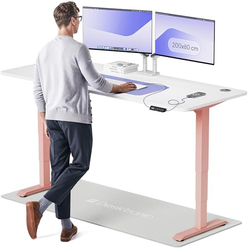 Desktronic HomePro Standing Desk – 200 x 80 cm Height Adjustable Desk with Electric Dual Motor, Touchscreen Controller & Integrated USB/USB-C, 3 Memory Presets