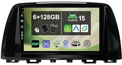KECONSING [6G+128G] IPS 9 Android 14 Autoradio Für Mazda ATENZA Mazda 6 2012-2015 mit navi Octa Core-[Eingebauter CarPlay/Android Auto/DSP/Mirror Link/GPS Navi/360 Camera/Bluetooth 5.0/WiFi/USB