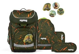 ergobag Schulranzen-Set cubo Set ExBärdition - Olive | Ergonomischer Schulranzen klassisch 5-teilig für die 1. Klasse der Grundschule