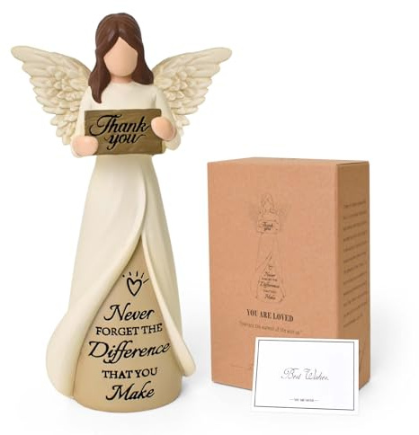 Thank You Gifts for Women, Resin Angel Ornament Hloding A Thank You Sign | Employee Appreciation Gifts for Teacher Coworker Nurse Carer, Hand-Painted Angel Statue Home Decor